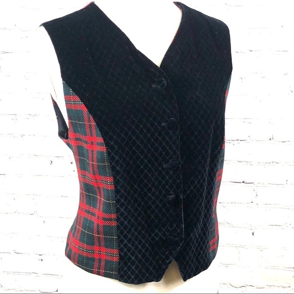 Talbots petite plaid red and black suede vest size 10P - Picture 2 of 8